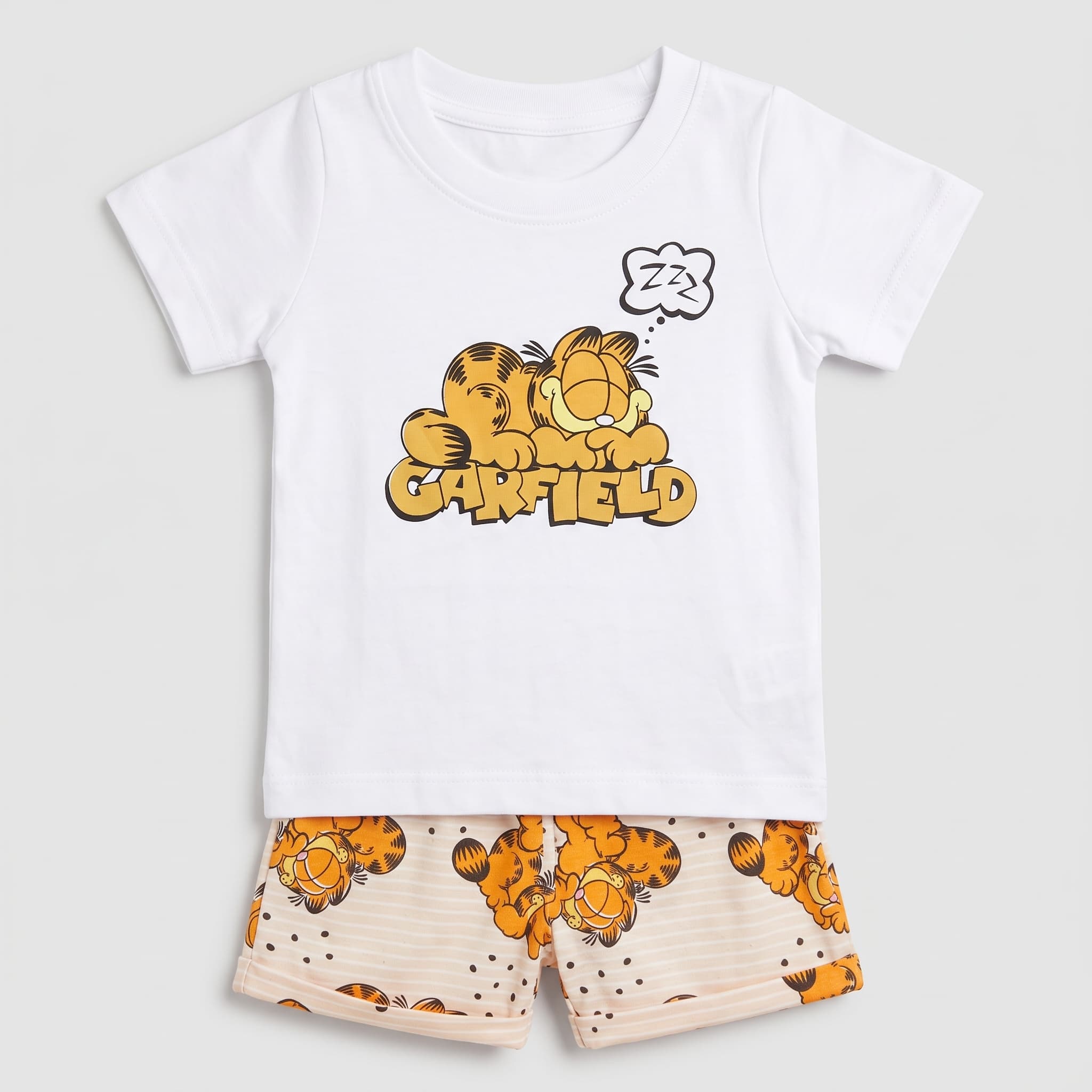 Baby Boy's White & Orange Garfield Print Vest Set – Short Sleeve Cotton Two-Piece Infant Summer Outfit
