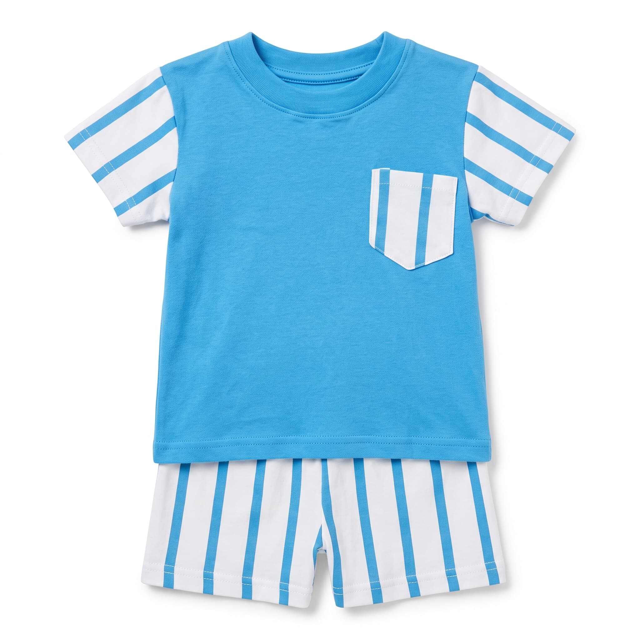 Baby Boy's Blue & White Striped Vest Set – Short Sleeve Cotton Two-Piece Infant Summer Outfit