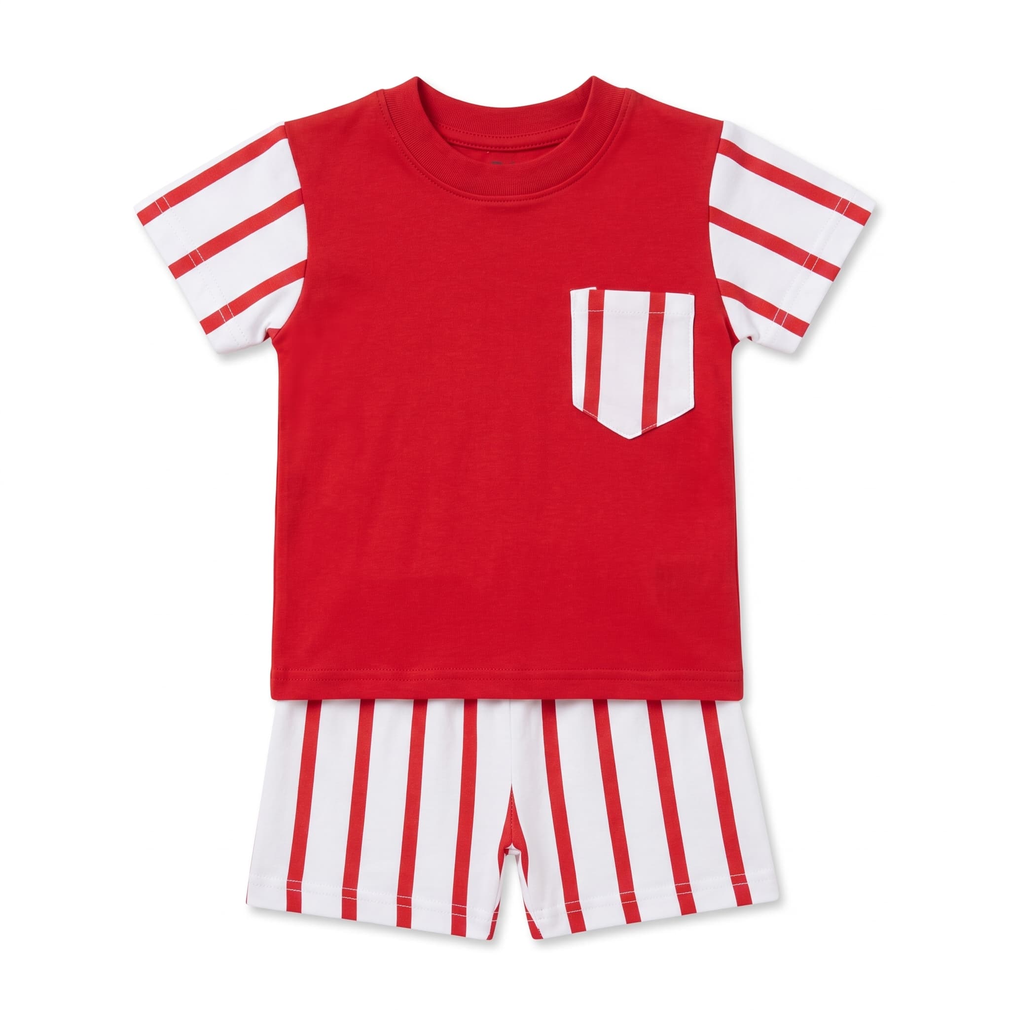 Baby Boy's Red & White Striped Vest Set – Short Sleeve Cotton Two-Piece Infant Summer Outfit