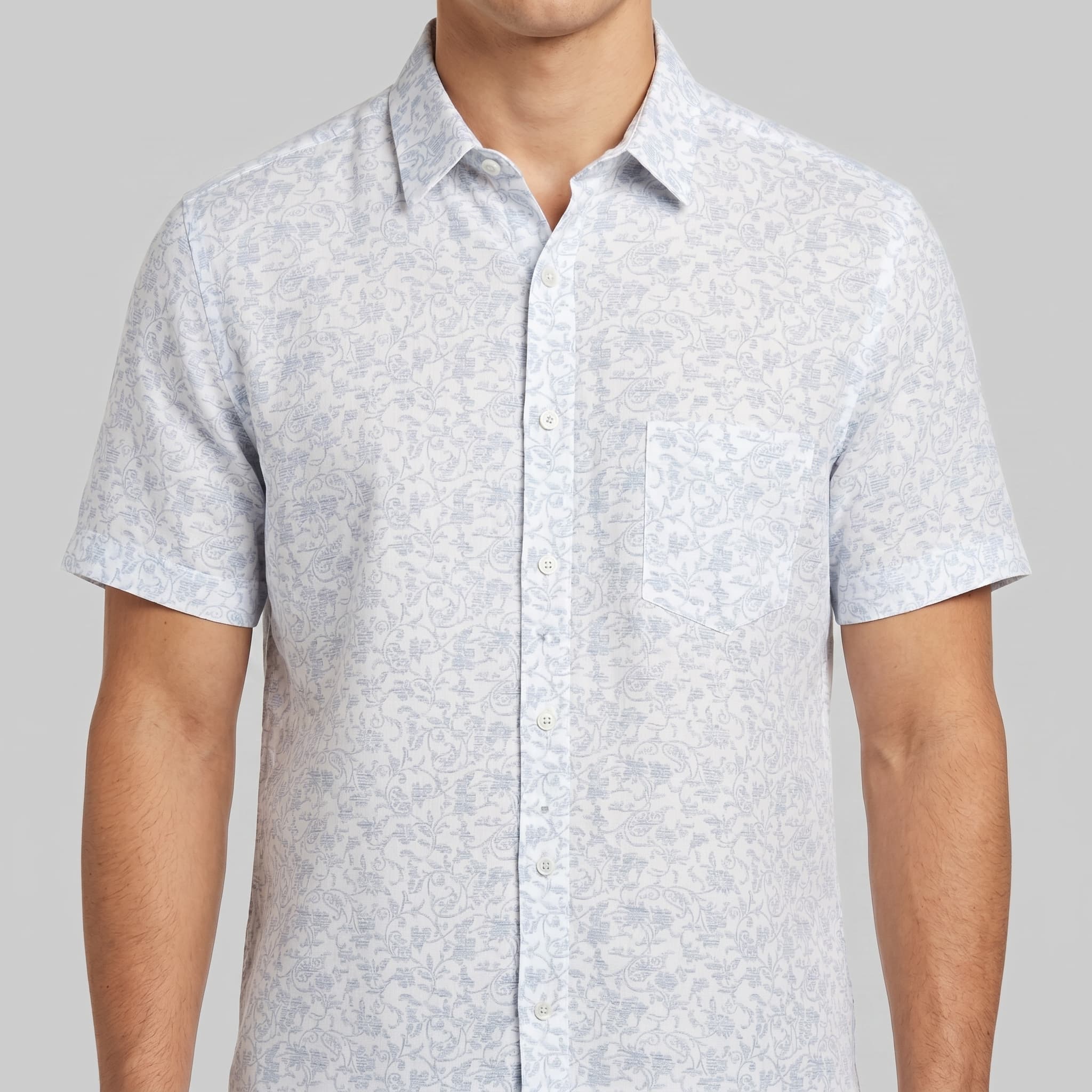 Branded Men's Premium Short Sleeve Linen Floral Paisley Casual Button-Down Shirt