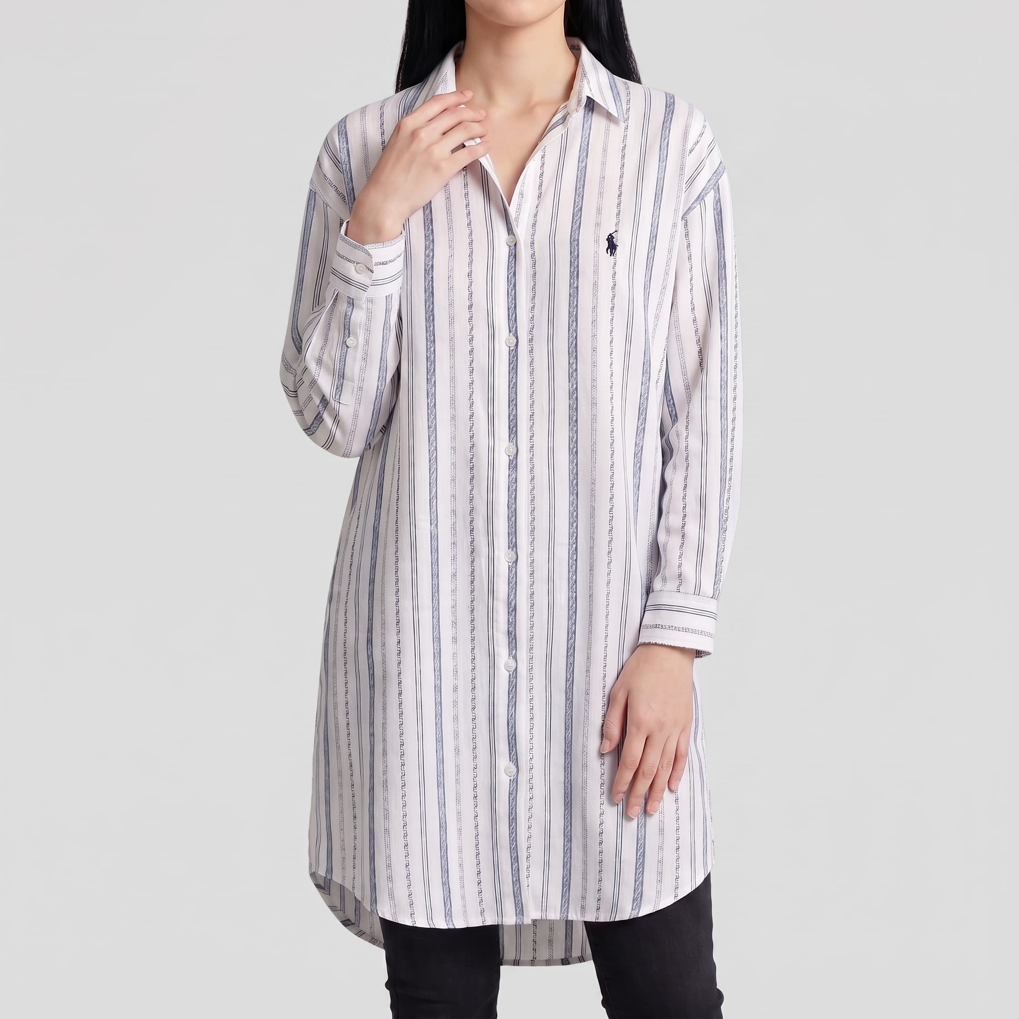 Women's Classic Long-Sleeve Striped Shirt Dress – Casual Midi Length Button-Up Tunic