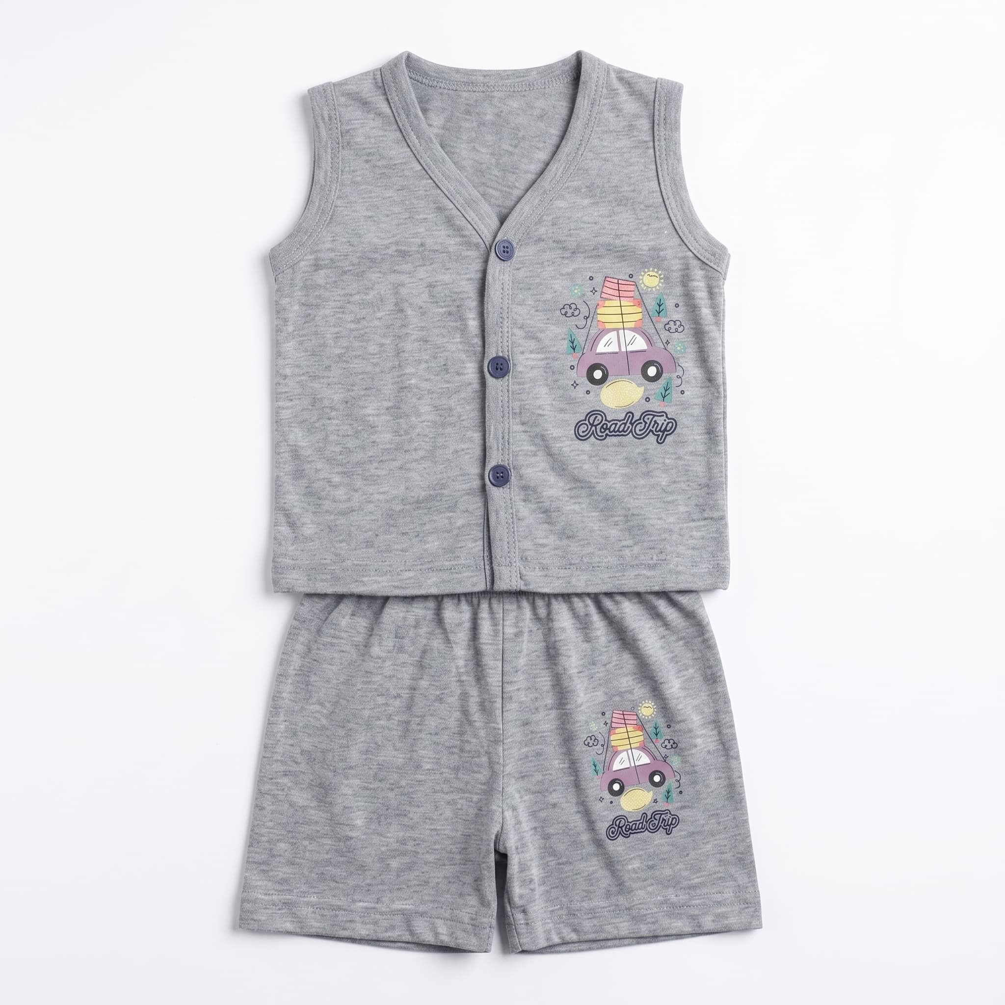 Baby Boy Road Trip Car Button Vest and Shorts Set