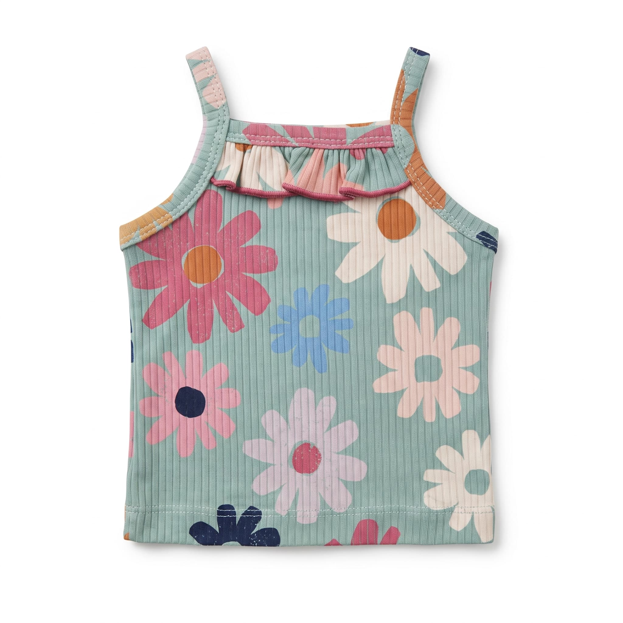 Baby Girl Floral Ribbed Ruffle Camisole Tank Top