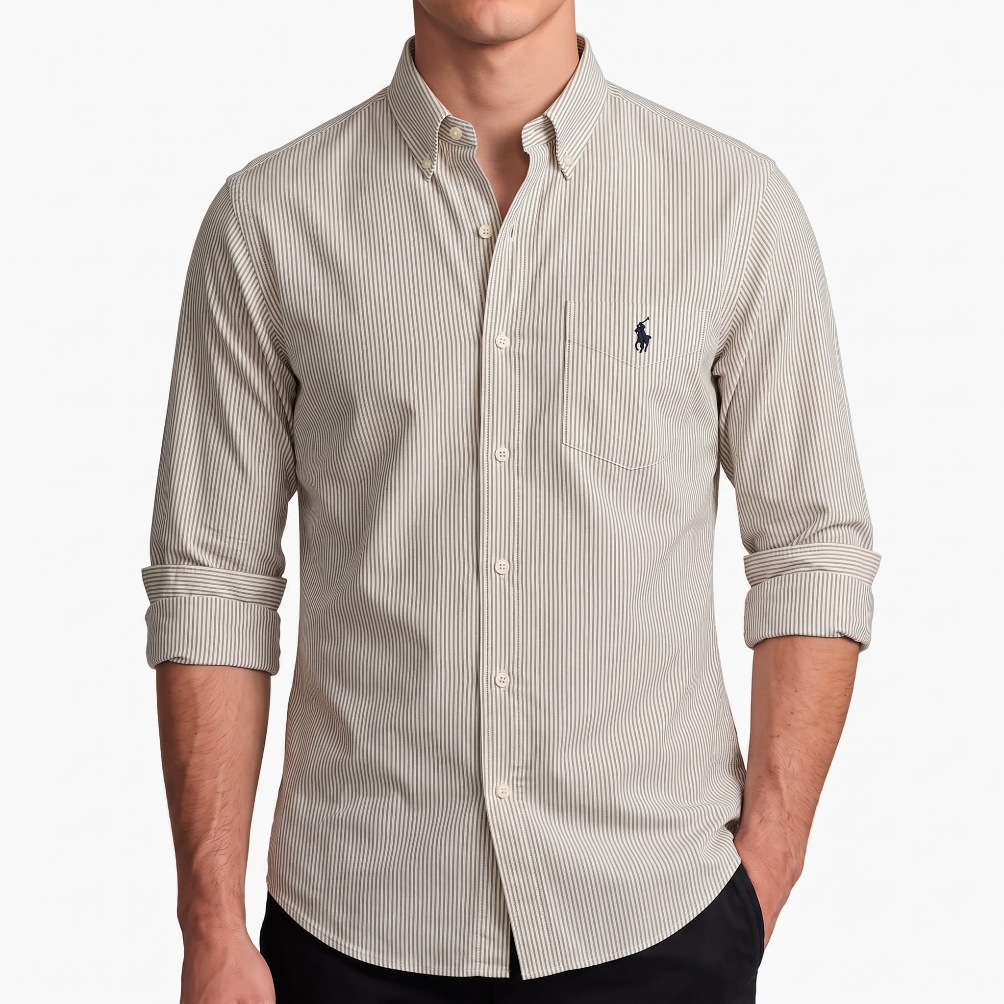 Branded Men's Premium Long Sleeve Striped Button-Down Shirt (SLIM-FIT)