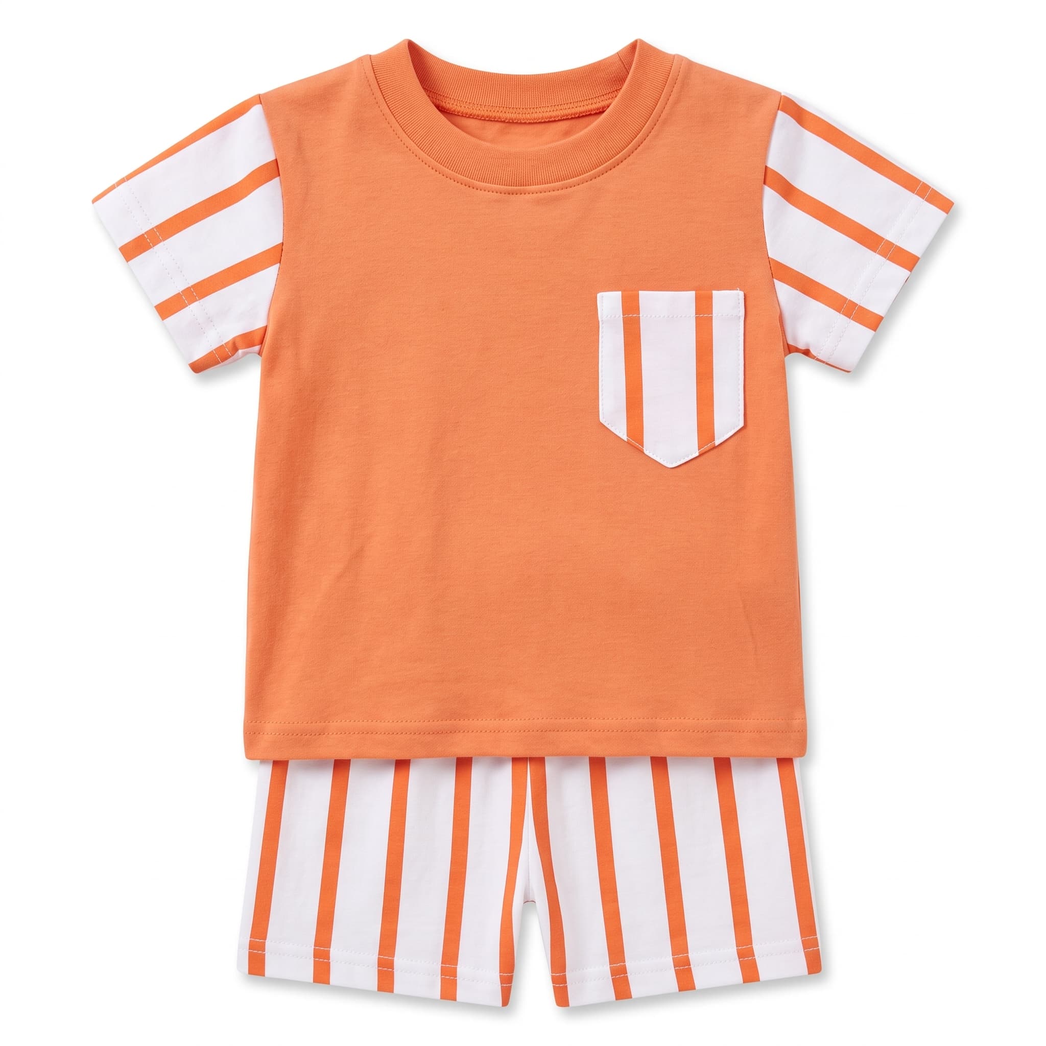 Baby Boy's Orange & White Striped Vest Set – Short Sleeve Cotton Two-Piece Infant Summer Outfit