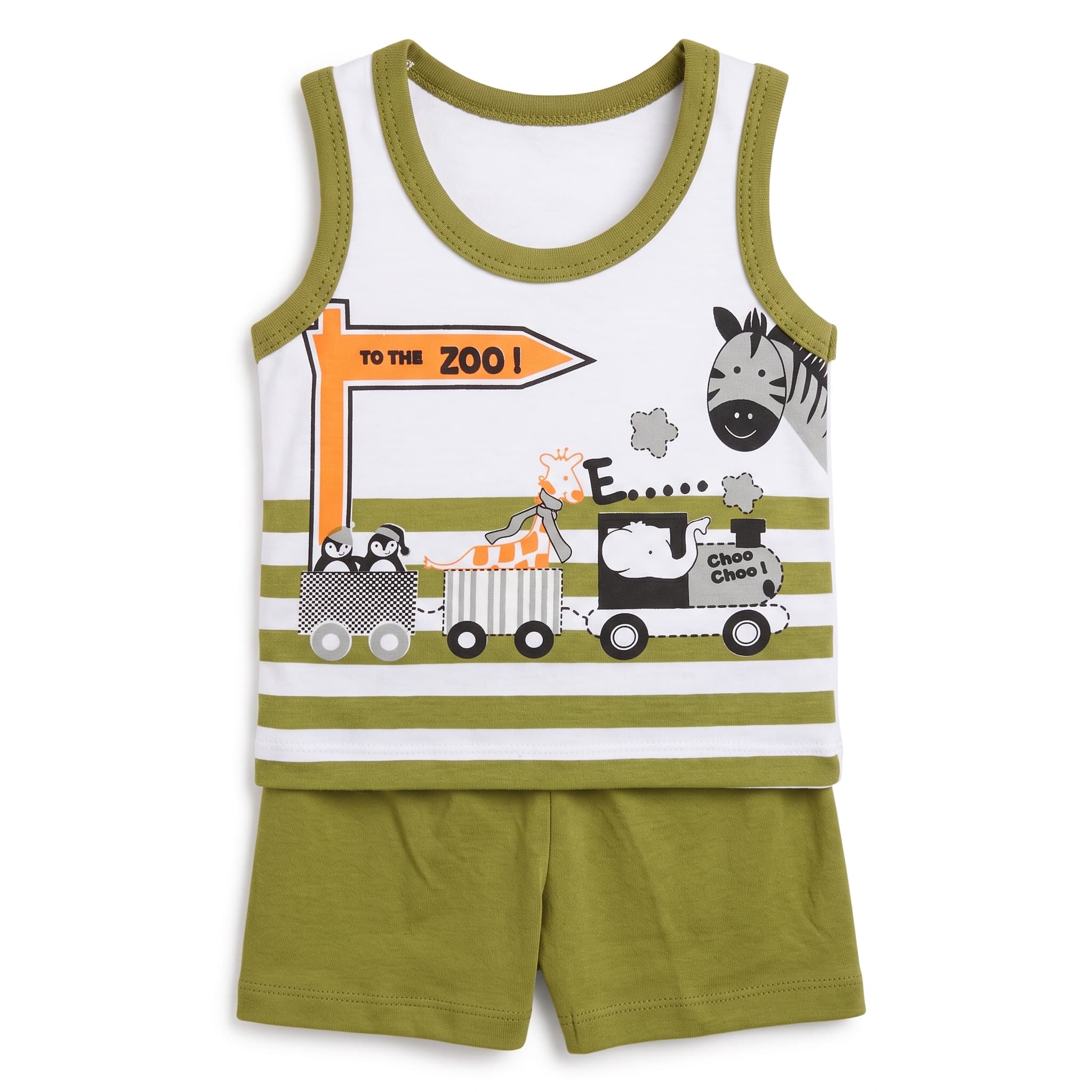 Baby Boy's "To The Zoo" Train Print Vest Set β Sleeveless Cotton Two-Piece Infant Summer Outfit