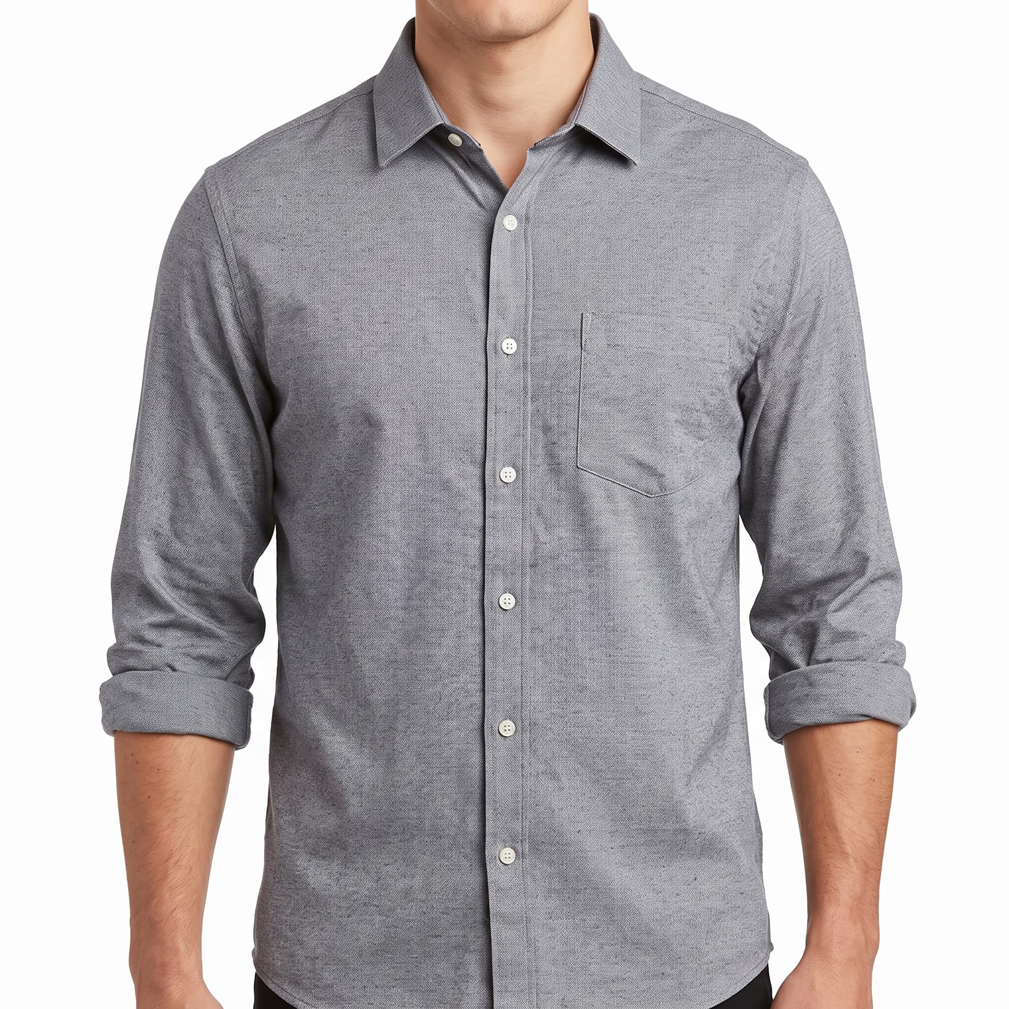 Branded Men's Stretch Cotton Long Sleeve Casual Button-Down Shirt