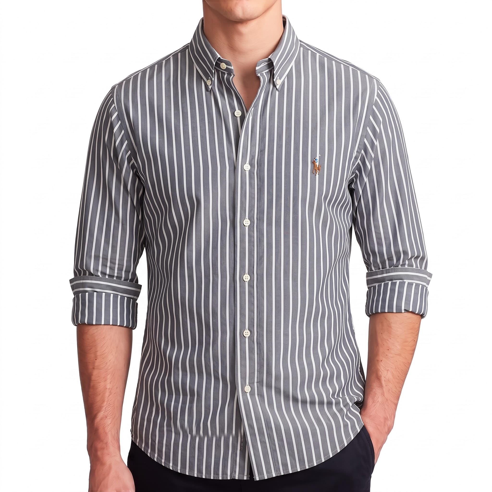 Men's Long Sleeve Striped Cotton Button Down Shirt