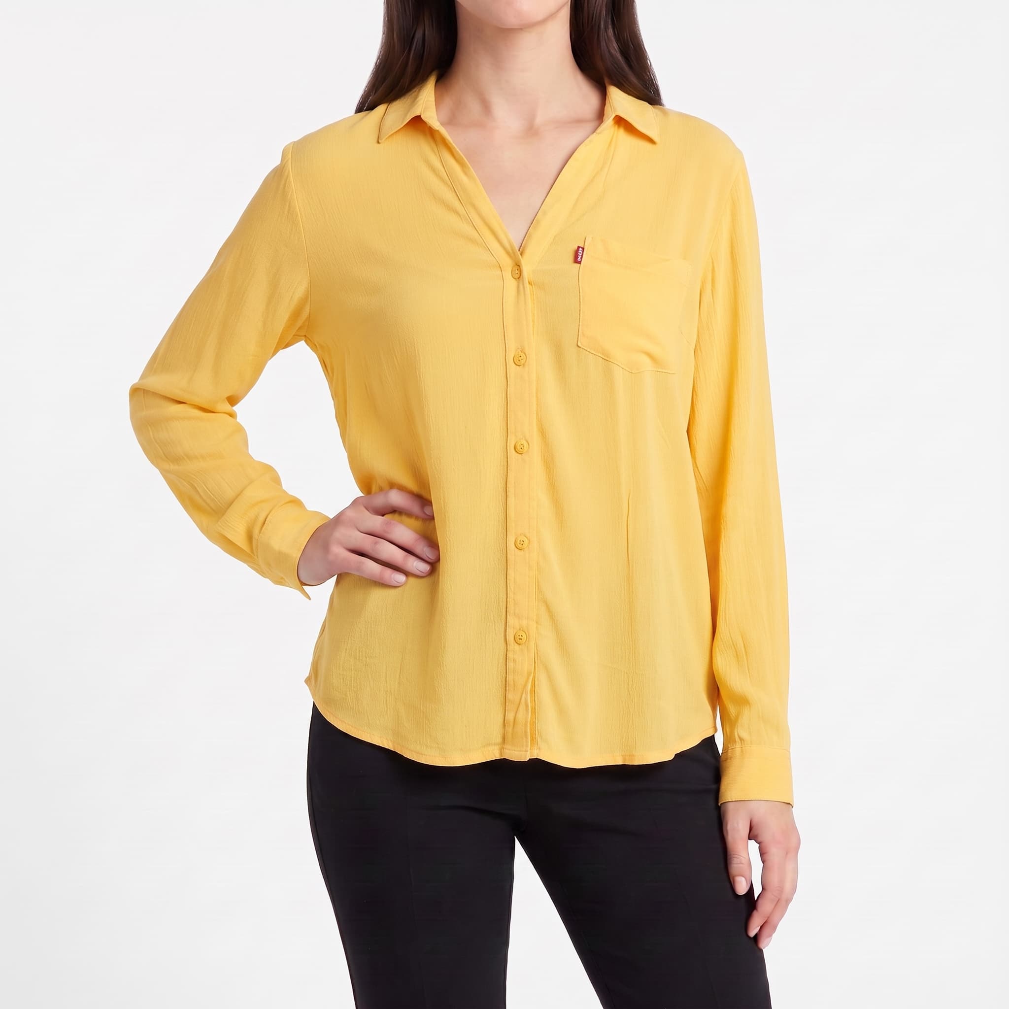 Women's Solid Yellow Button-Down Shirt β Lightweight Long Sleeve Casual Blouse