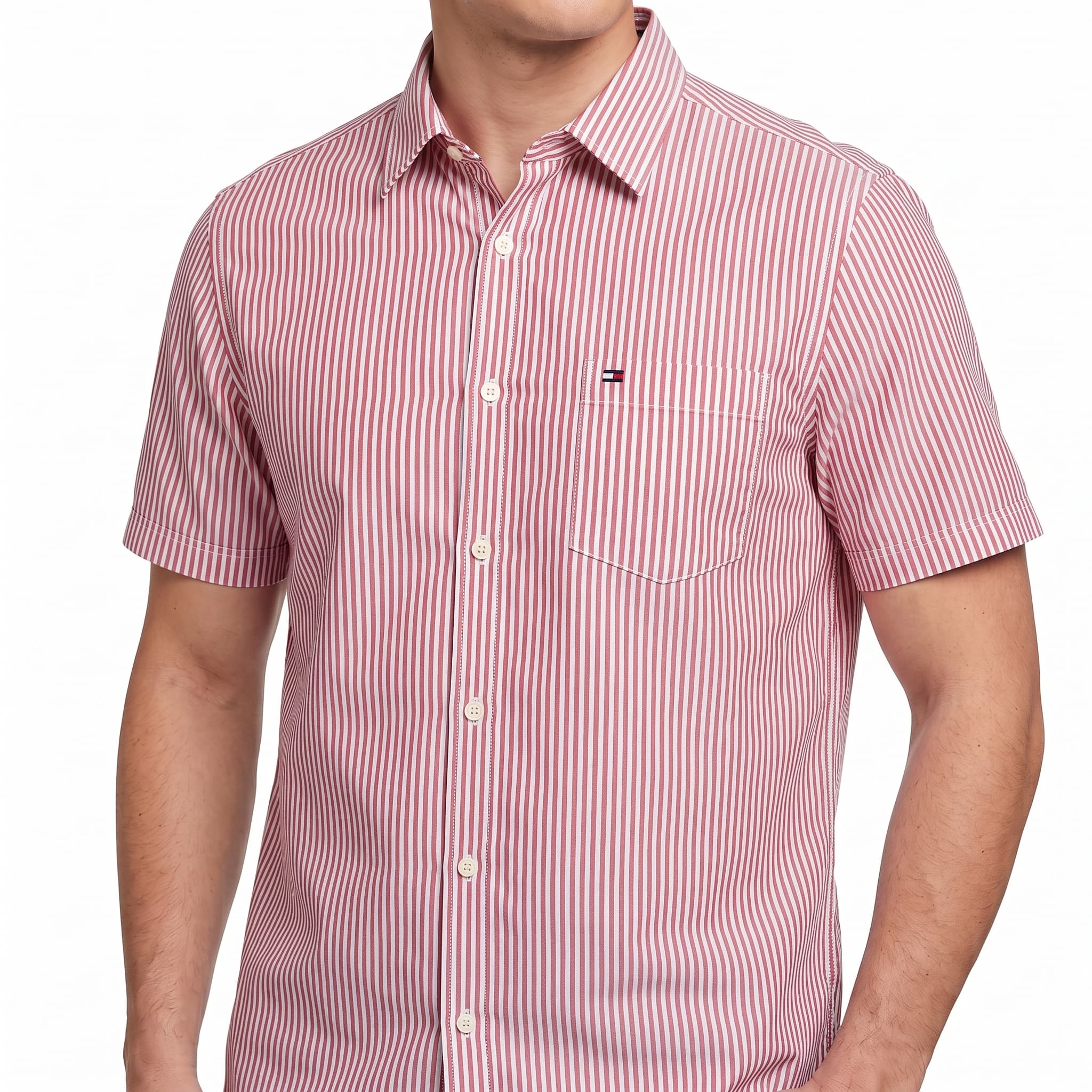 Branded Men's Short Sleeve Striped Button Down Shirt