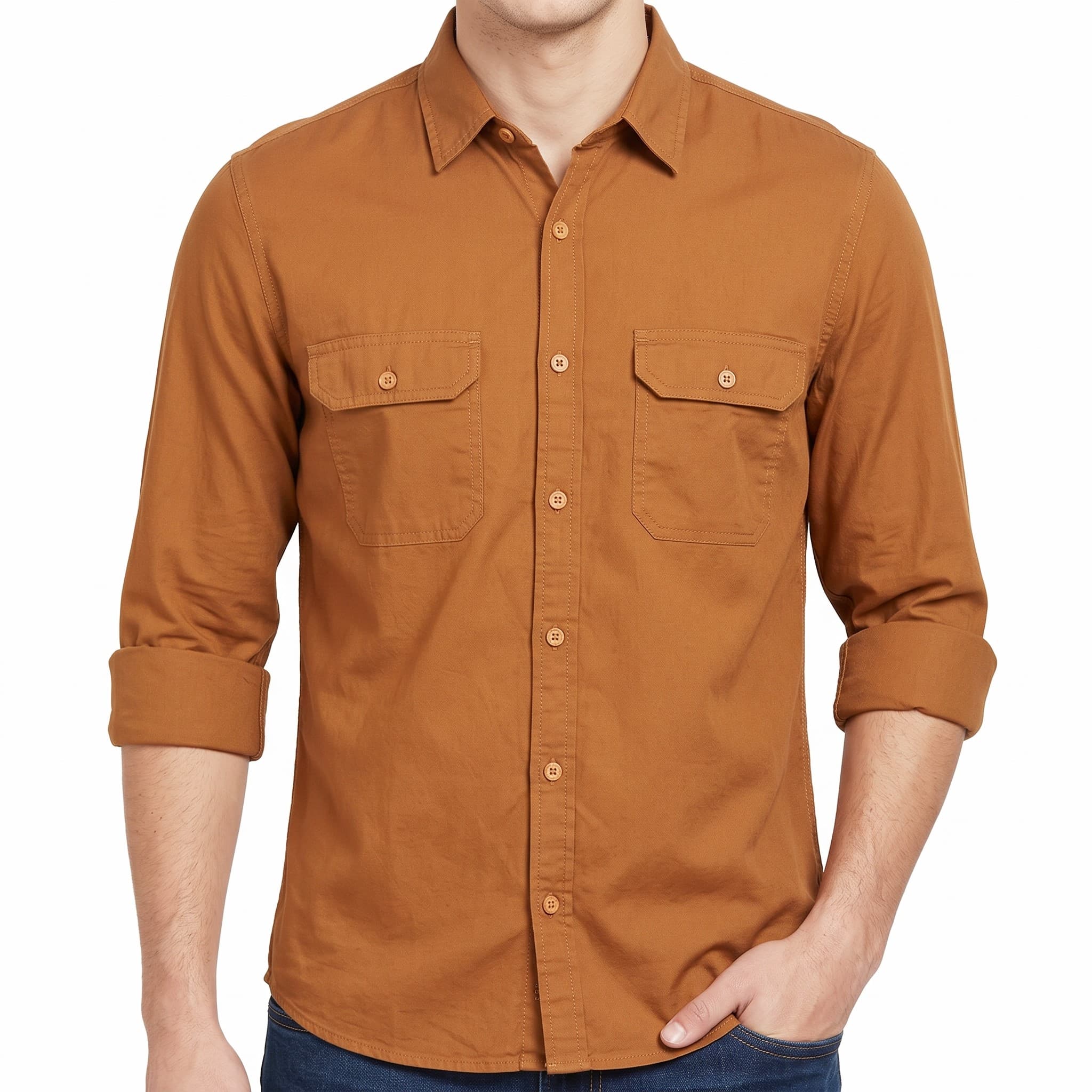 Men's Branded Premium Long Sleeve Double Pocket Linen Casual Shirt