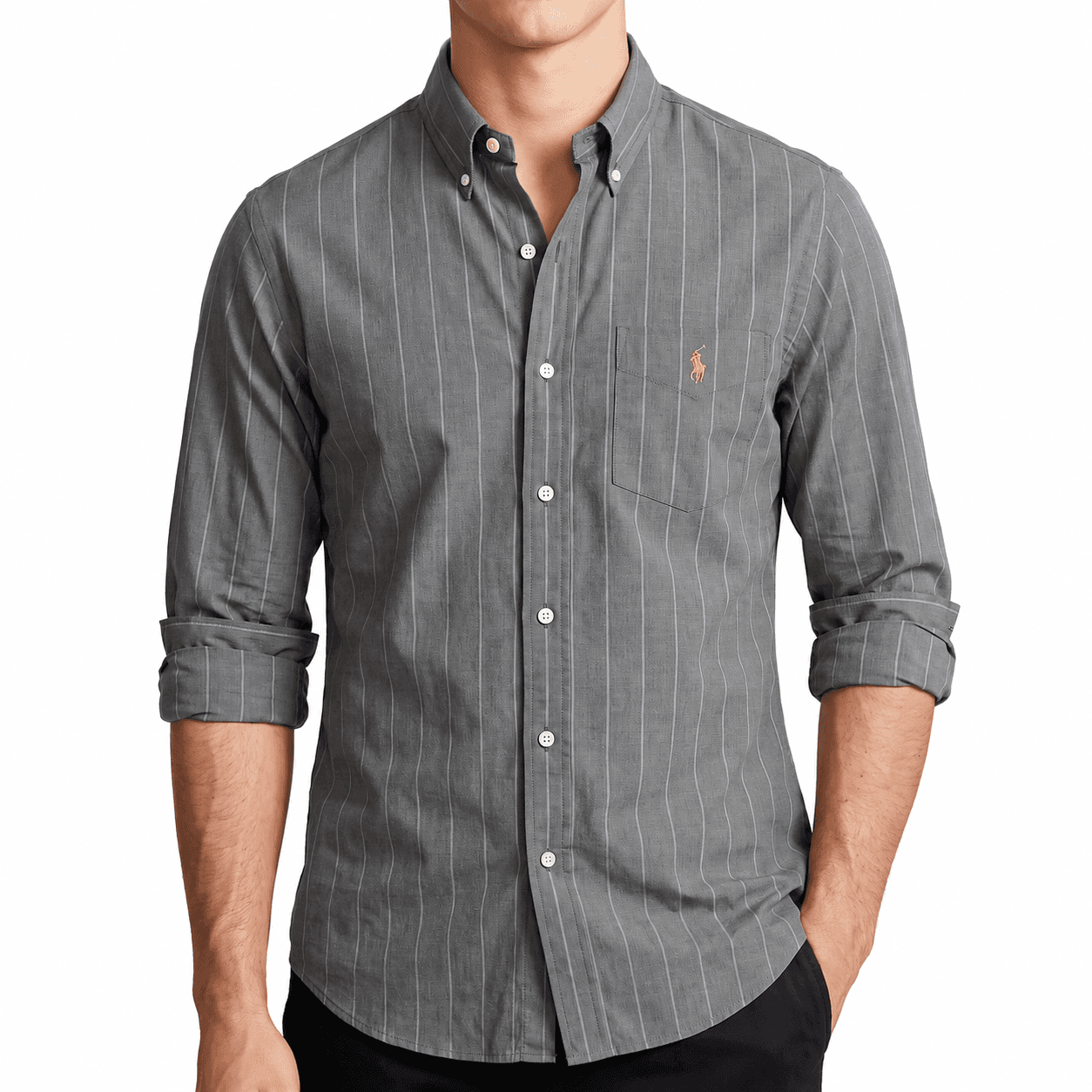 Branded Men's Premium Long Sleeve Striped Button-Down Shirt (SLIM-FIT)