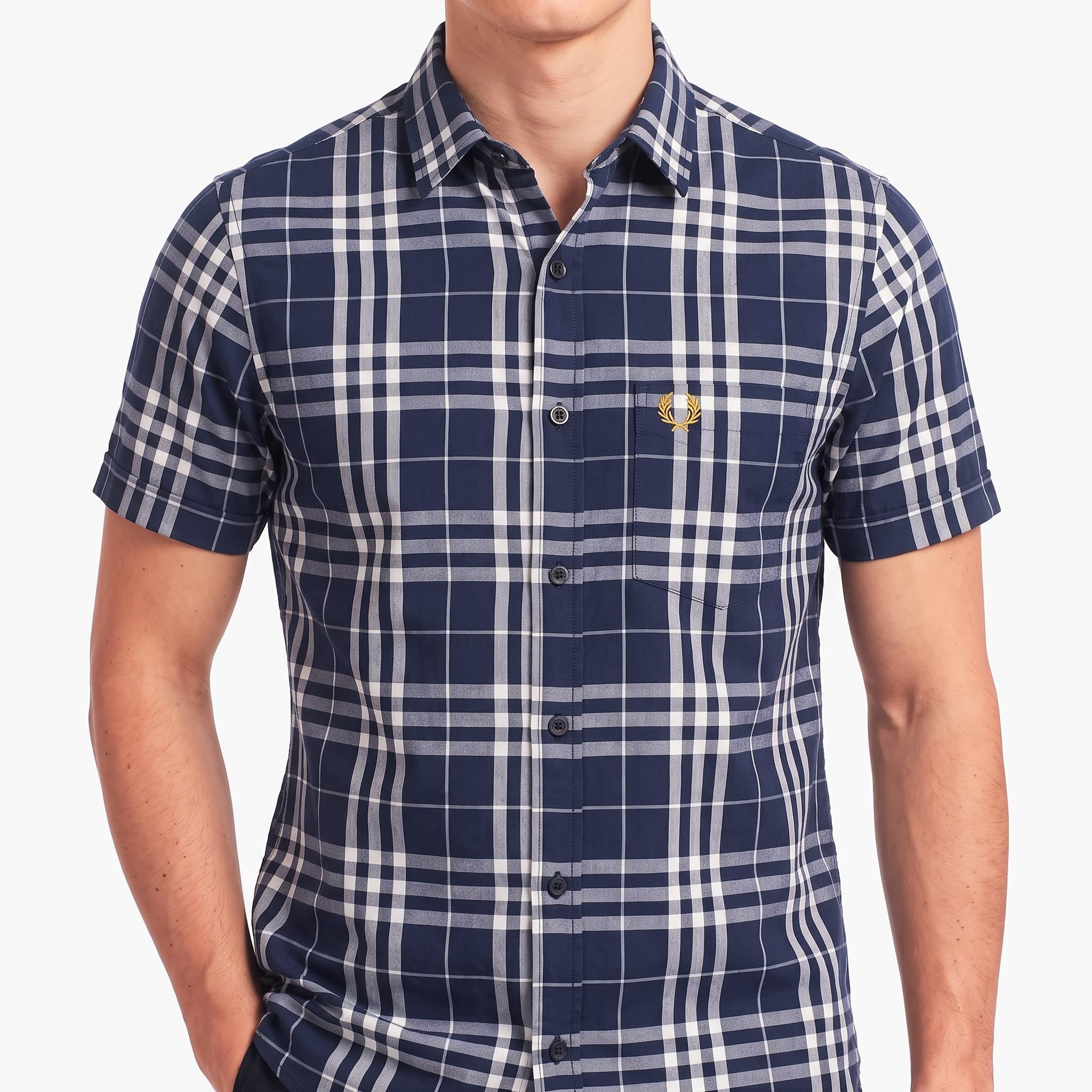 Branded Men's Short Sleeve Check Button Down Shirt